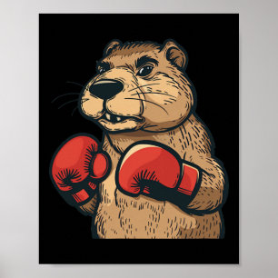 Funny Beaver With Red Boxing Gloves Costume  Poster