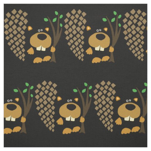 Funny Beaver with Tree Art Fabric