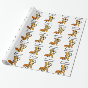 Funny Beaver with Tree Cartoon Wrapping Paper