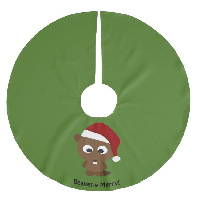Funny Beaver-y Merry! Santa Beaver Brushed Polyester Tree Skirt (Front)