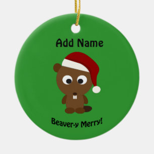 Funny Beaver-y Merry! Santa Beaver Ceramic Ornament