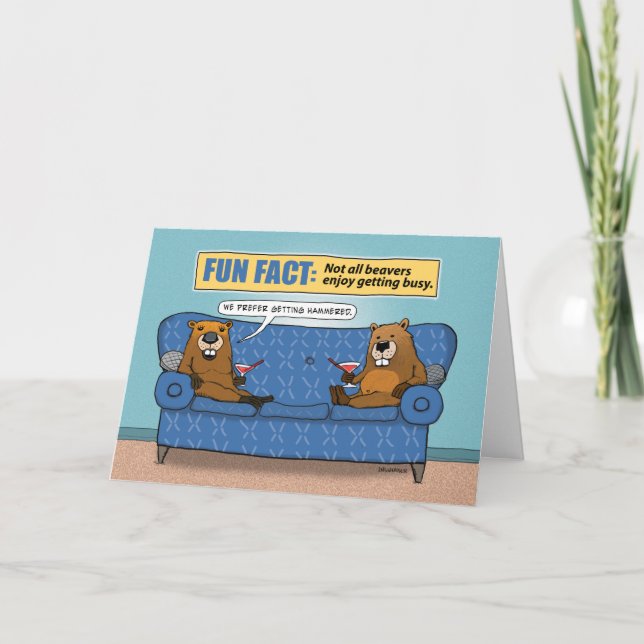 Funny Beavers Busy Getting Hammered Birthday Card (Front)