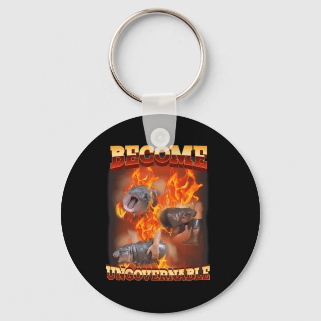 Funny Become Ungovernable Moo Deng In Fire Ba  Keychain (Front)