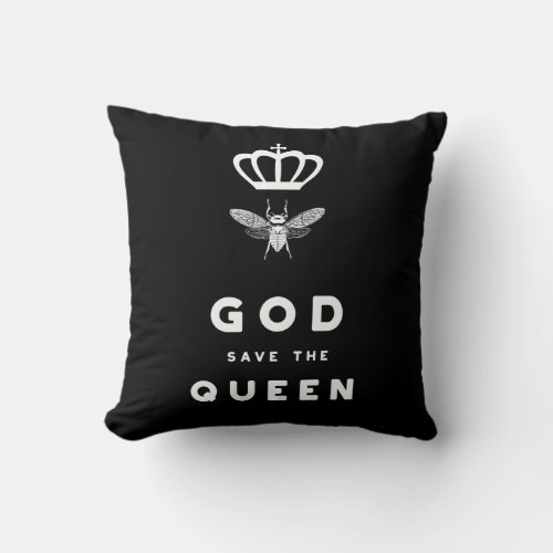 Funny Bee God Save the Queen Nerdy Humor Throw Pillow