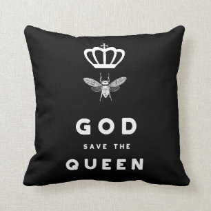 Funny Bee. God Save the Queen. Nerdy Humor Throw Pillow