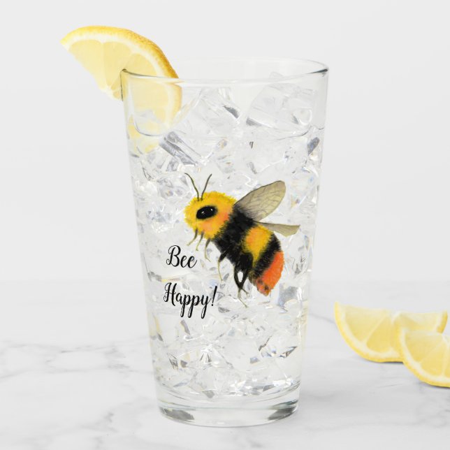 Funny Bee Happy Pint Glass (Front Ice)