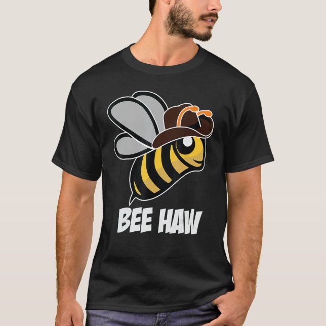 Funny Bee Haw Bumble Bee Graphic Cowboy Hat T-Shirt (Front)