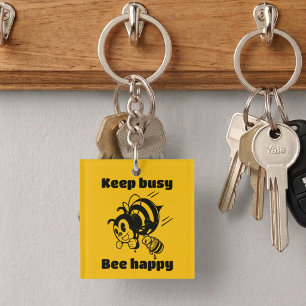 Funny Bee Keep Busy Bee Happy Motivational Cartoon Keychain