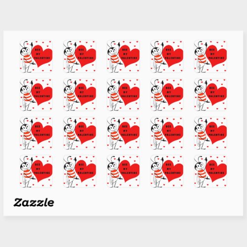 Funny Bee My Valentine Design Square Sticker