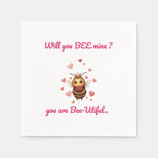 Funny Bee Pun Valentine  Napkins (Front)