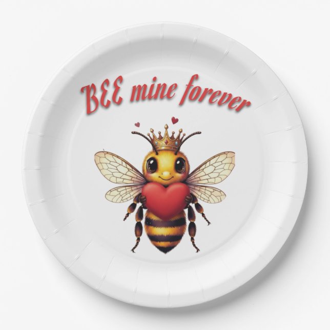 Funny Bee Pun Valentine  Paper Plates (Front)