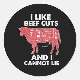 Funny Beef Cuts Chart I Bbq Butcher Classic Round Sticker