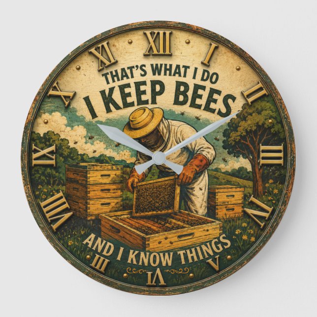 Funny Beekeepe That's What I Do I Keep Bees Rustic Large Clock (Front)