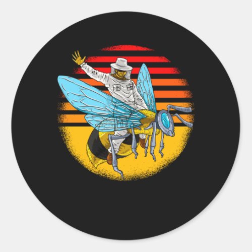 Funny Beekeeper On Honeybee bee keeper Classic Round Sticker