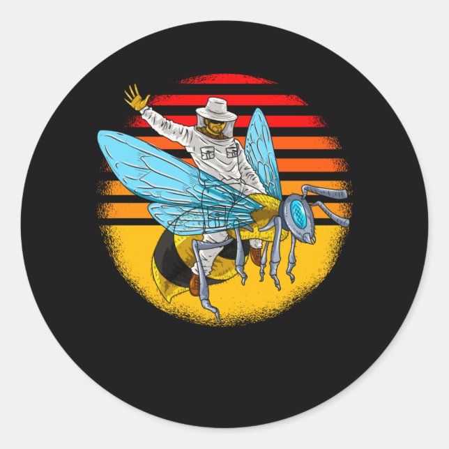 Funny Beekeeper On Honeybee bee keeper Classic Round Sticker (Front)