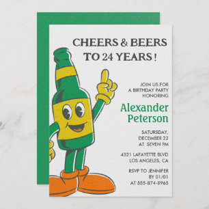 Funny Beer 24th birthday invitations Vintage Men