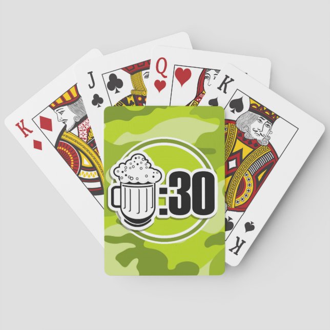 Funny Beer : 30, bright green camo, camouflage Poker Cards (Back)