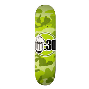 Funny Beer : 30, bright green camo, camouflage Skateboard