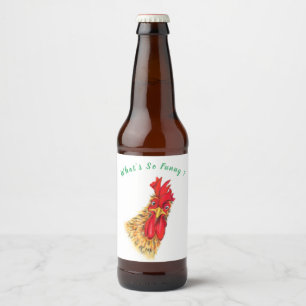 Funny Beer Bottle Label with Surprised Rooster