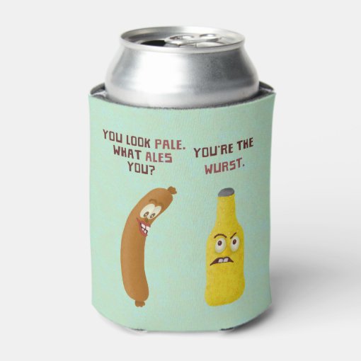 Funny Beer Bratwurst Pun Wurst Pale Ale Can Cooler Zazzle