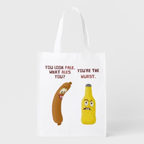 Funny Beer Bratwurst Pun Wurst Pale Ale Reusable Grocery Bag