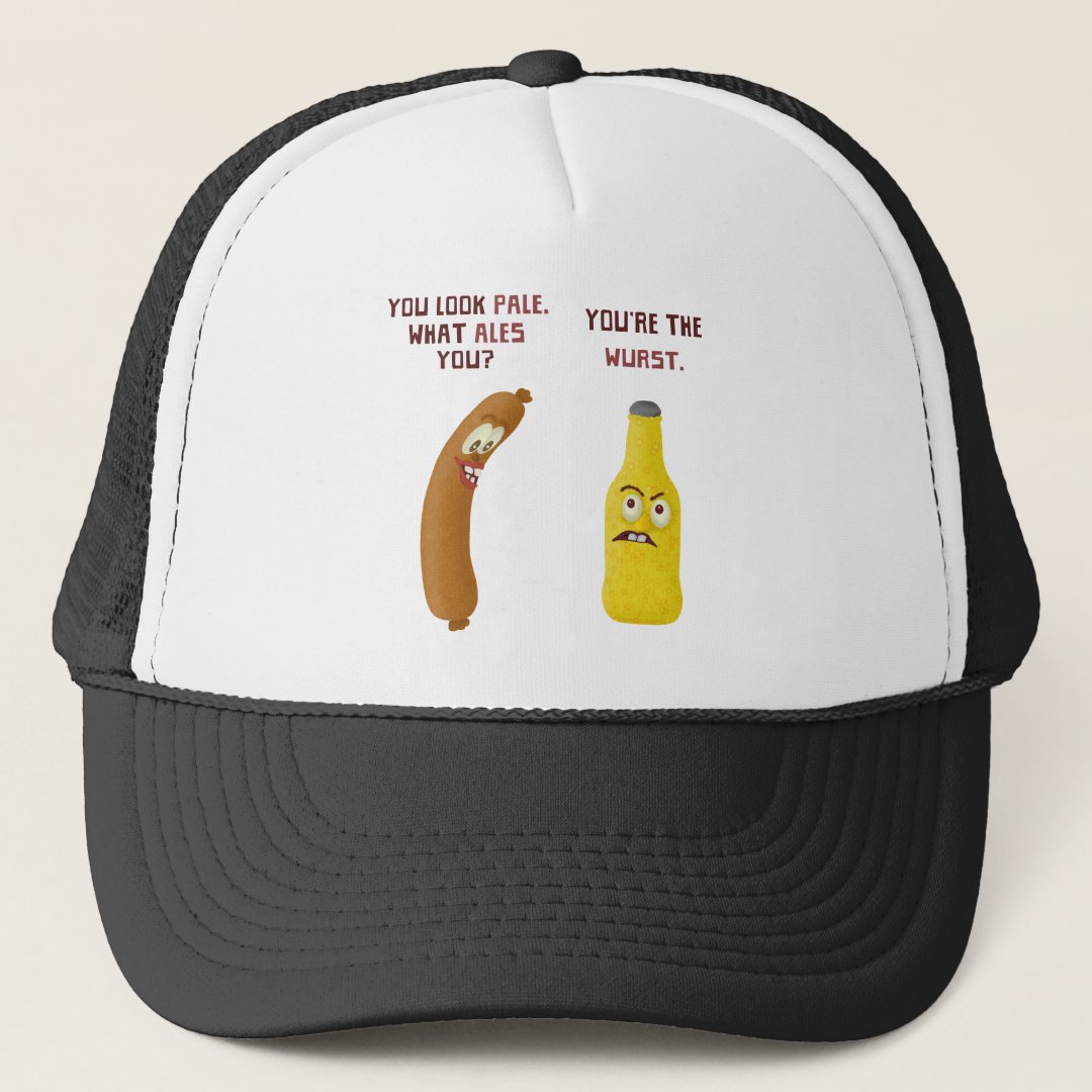 Funny Beer Bratwurst Pun Wurst Pale Ale Trucker Hat Zazzle