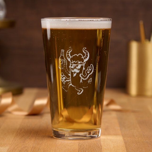 Funny Beer Character Art – Party Mood Illustration Pint Glass (Party)