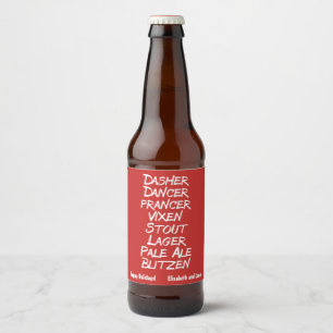 Funny Beer Christmas Holiday Reindeer Names Gift Bottle Label