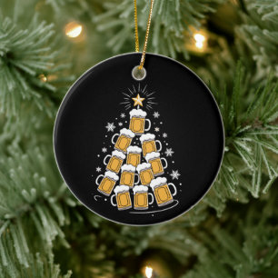 Funny Beer Christmas Tree Holiday Drinking Ceramic Ornament