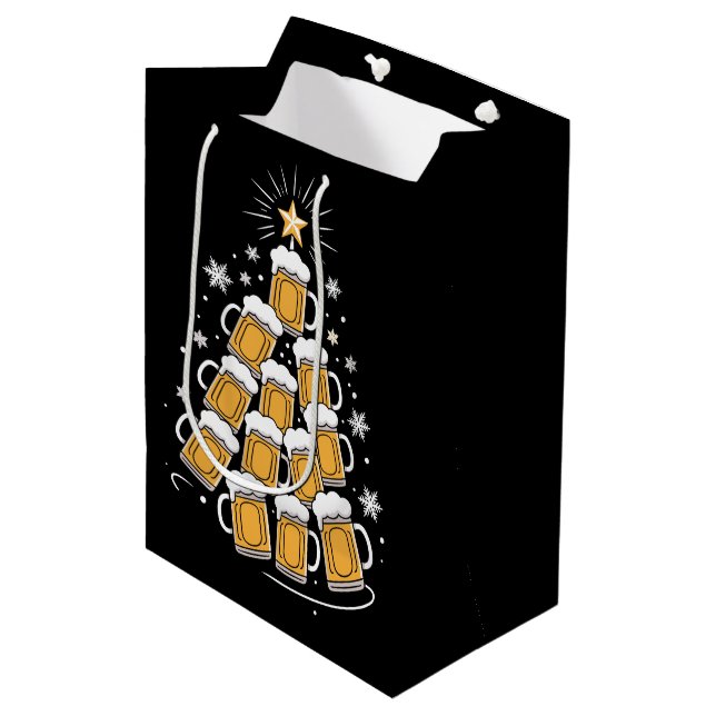 Funny Beer Christmas Tree Holiday Drinking Medium Gift Bag (Front Angled)