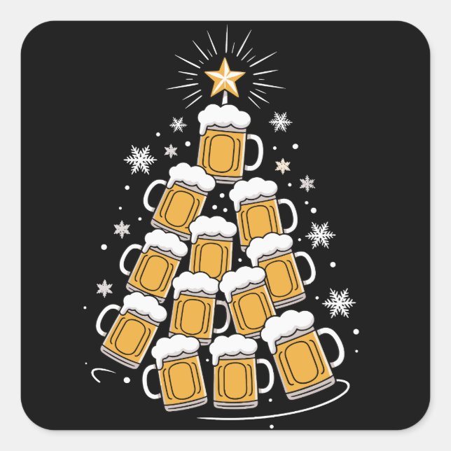 Funny Beer Christmas Tree Holiday Drinking Square Sticker (Front)