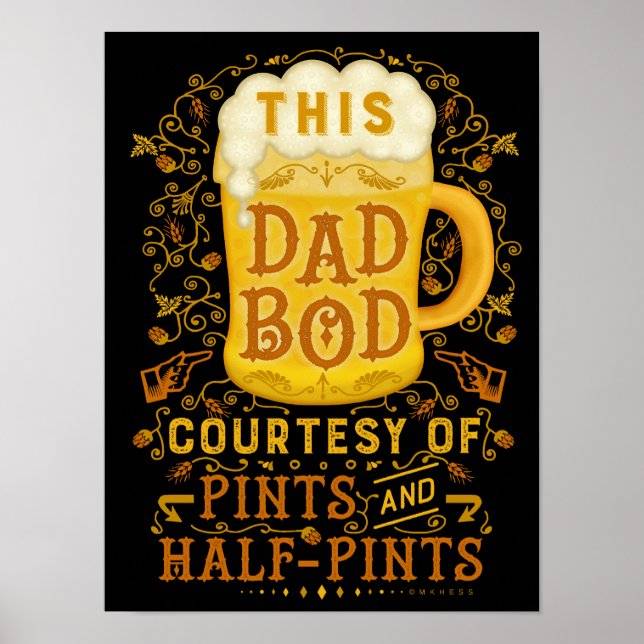 Funny Beer Dad Bod Fathers Humorous Antique Poster (Front)
