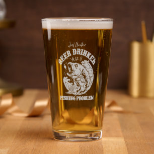 Funny beer drinker fishing lovers word art pint glass