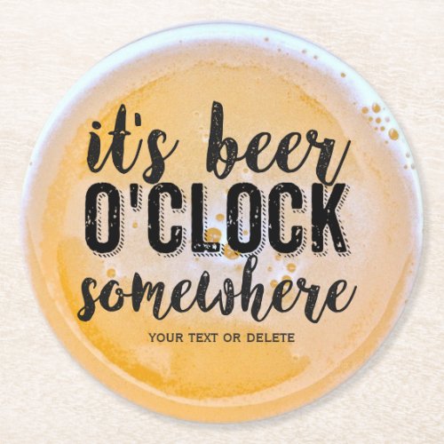 Funny Beer Drinkers Vintage Typography Custom Text Round Paper Coaster