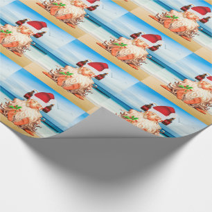 Funny Beer Drinking Christmas Gnome on the Beach Wrapping Paper