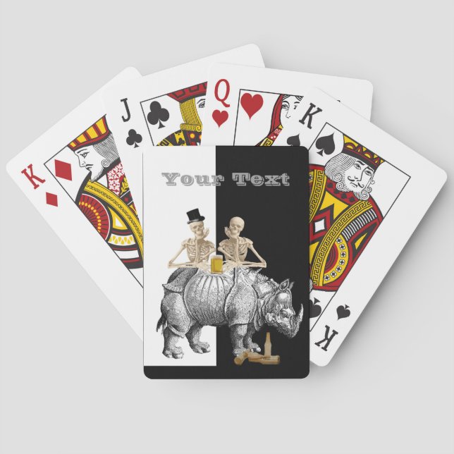 Funny beer drinking skeletons and rhino poker cards (Back)