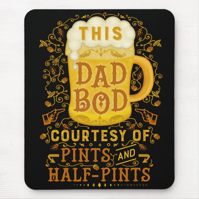 Funny Beer Fathers Dad Bod Humorous Antique Mug Mouse Pad (Front)
