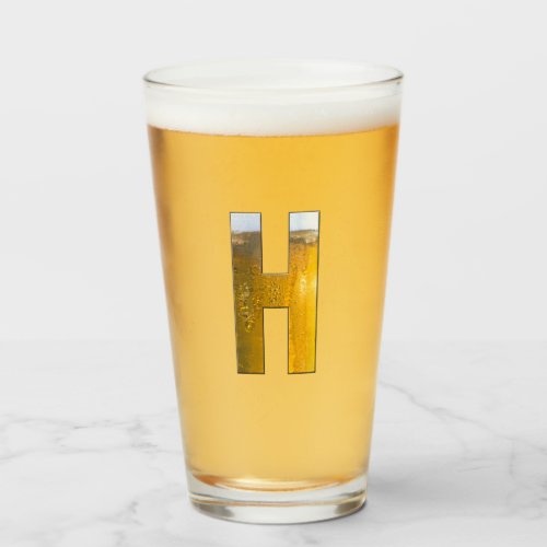 Funny Beer Head Monogram Initial Letter H Glass