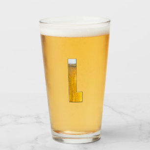 Funny Beer Head Monogram Initial Letter L Glass