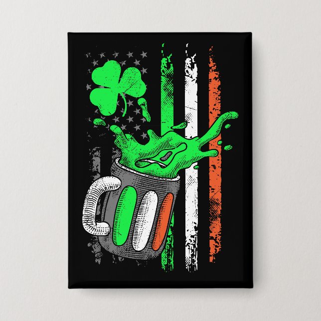 Funny Beer Irish Flag Button (Front)