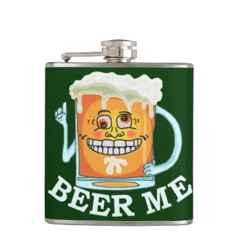 Funny Beer Me Cartoon Drawing Flask by HaHaHolidays at Zazzle