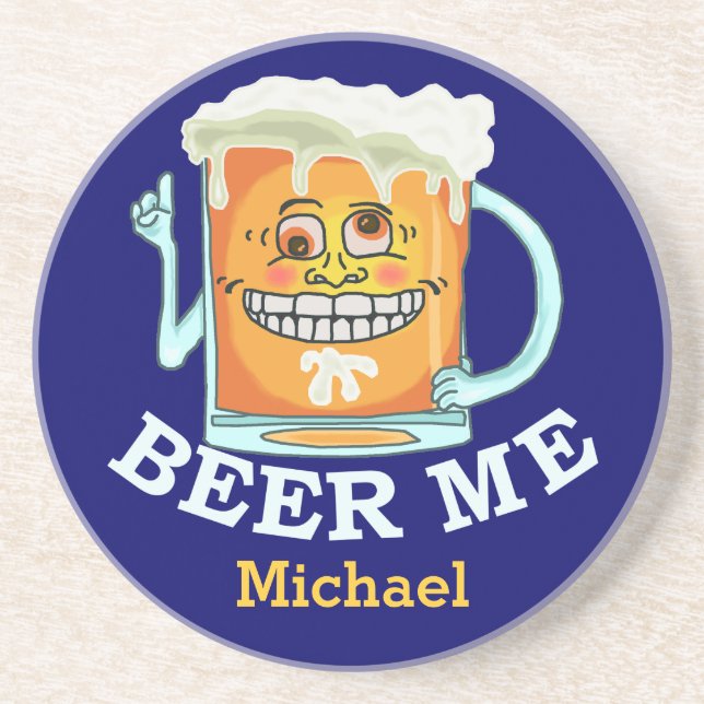 Funny Beer Me Grinning Cartoon Mug Drink Coaster (Front)