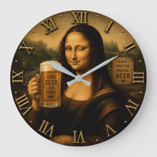 Funny Beer Mona Lisa Large Clock