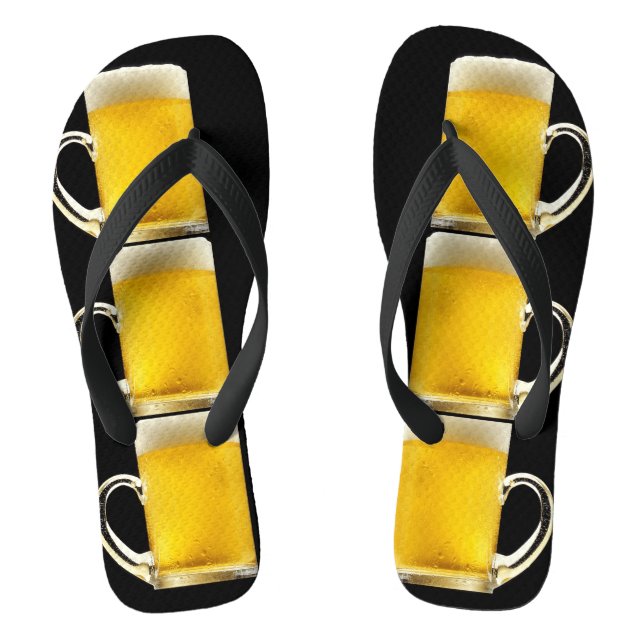 Funny Beer Mug Happy Hour Flip Flops (Footbed)