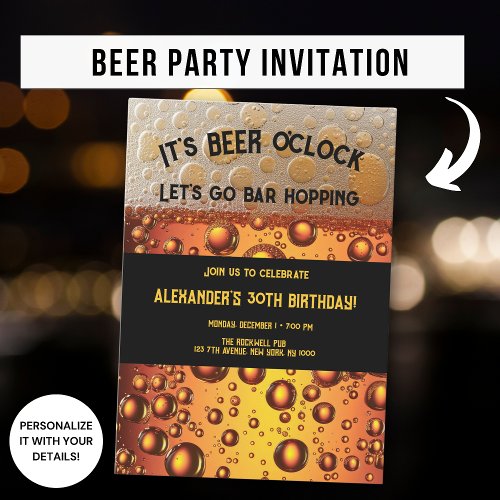 Funny  beer o clock birthday bar hopping pub party invitation