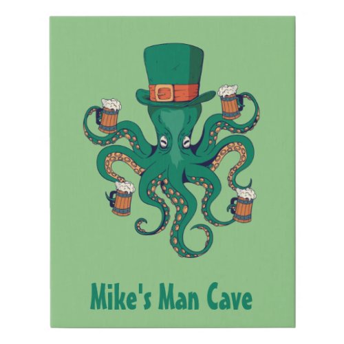 Funny Beer Octopus Your First Name Man Cave Faux Canvas Print