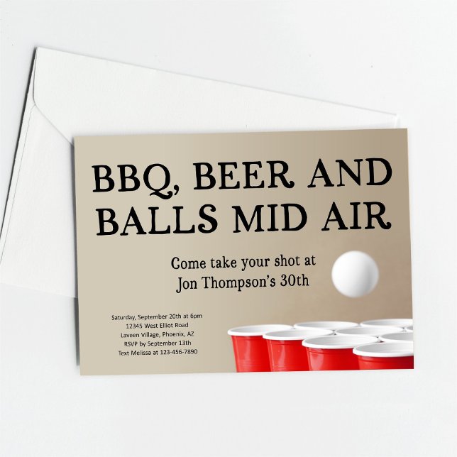 Funny Beer Pong BBQ Birthday Bachelor Party Invitation (Creator Uploaded)