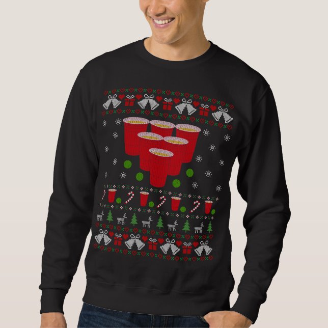 Funny Beer Pong Game Ugly Christmas Sweater Gift f (Front)