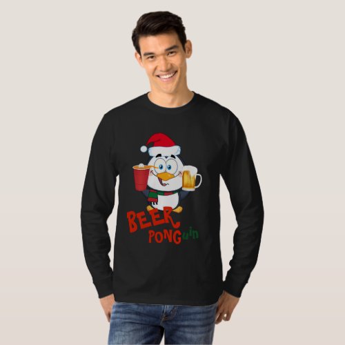 FUNNY BEER PONG Penguin Christmas T_Shirt