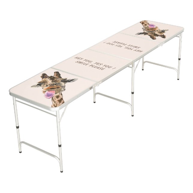 Funny Beer Pong Table with Playful Giraffe - Smile (Angled)